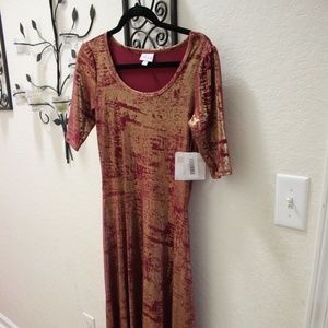 LulaRoe Ana Maroon and Metallic Gold